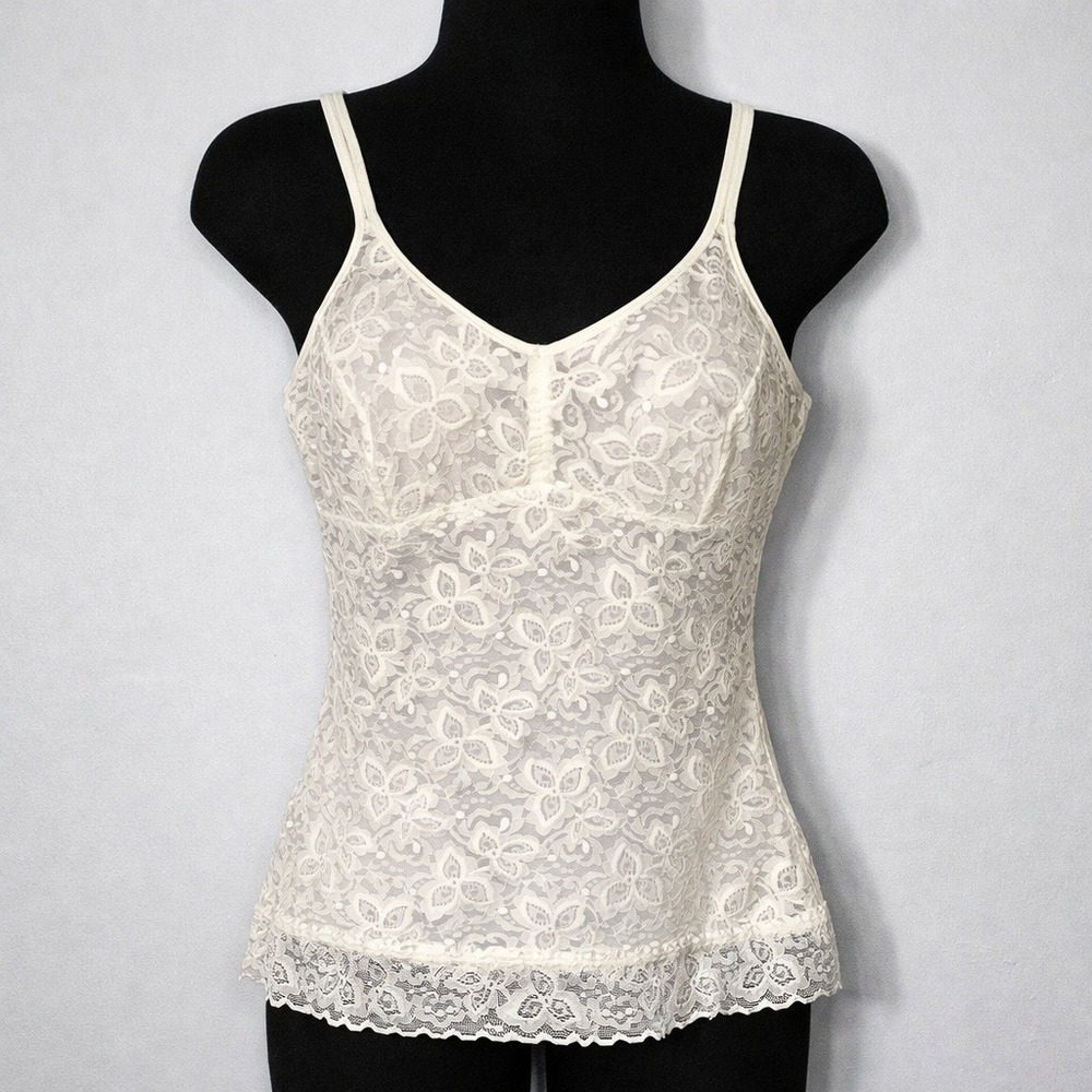 White Lace Y2K Babydoll Cami Tank Top Medium Fairy Coquette Layering Festival